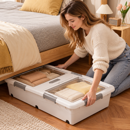 🧺 Underbed Storage Box | Plastic Bedroom | Families Rolling Organization