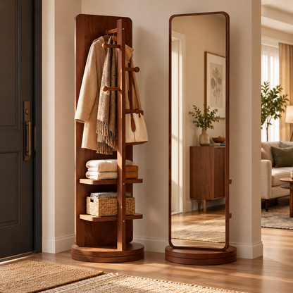 🪞 Rotating Mirror | Walnut Bedroom | Homeowners Storage Dressing Station