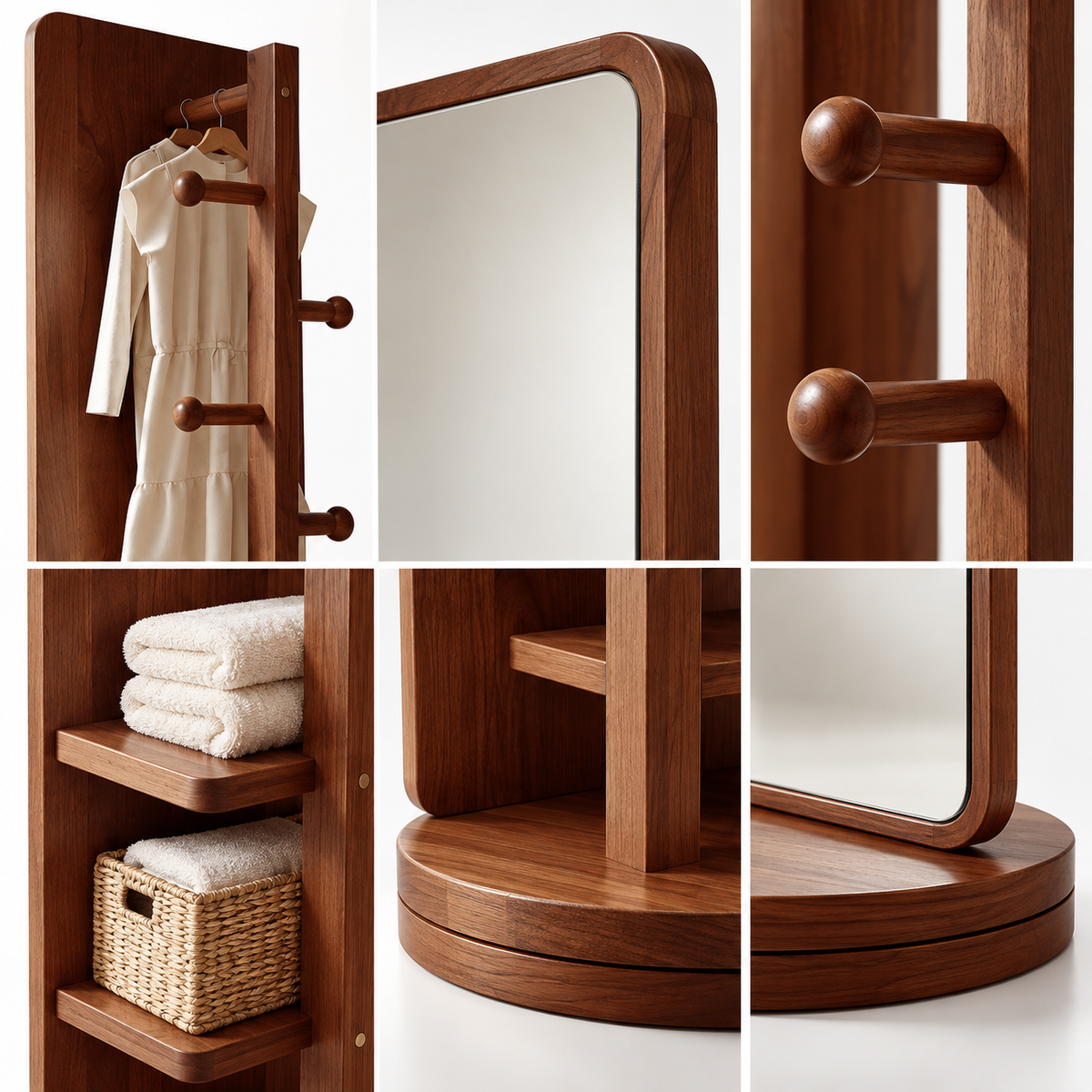 🪞 Rotating Mirror | Walnut Bedroom | Homeowners Storage Dressing Station