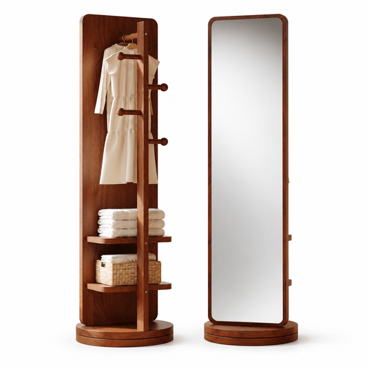🪞 Rotating Mirror | Walnut Bedroom | Homeowners Storage Dressing Station