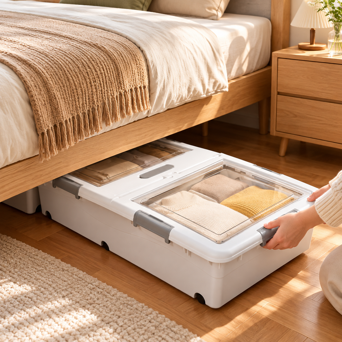 🧺 Underbed Storage Box | Plastic Bedroom | Families Rolling Organization