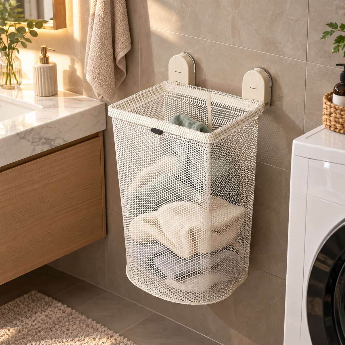 🧺 Laundry Hamper | Mesh Bathroom Wall | Families Foldable Suction
