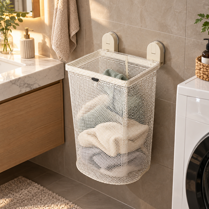 🧺 Laundry Hamper | Mesh Bathroom Wall | Families Foldable Suction