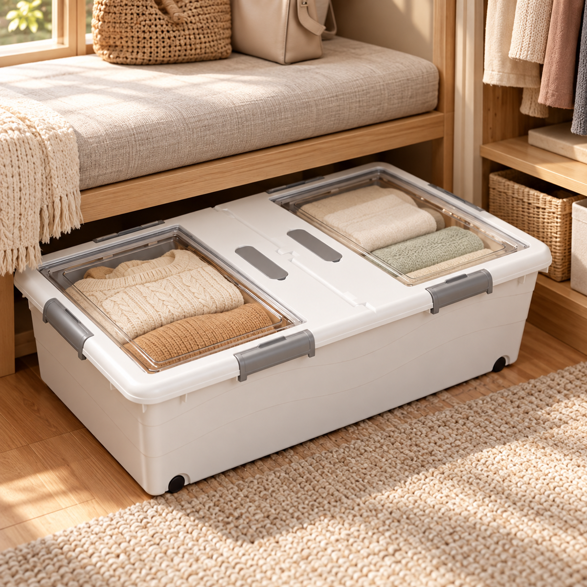 🧺 Underbed Storage Box | Plastic Bedroom | Families Rolling Organization