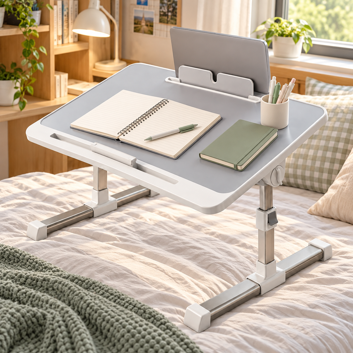 🛋️ Adjustable Bed Desk | Metal Bedroom | Students Foldable Comfort