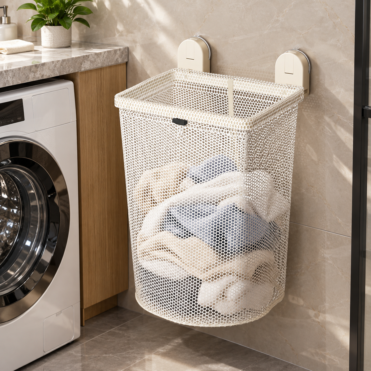 🧺 Laundry Hamper | Mesh Bathroom Wall | Families Foldable Suction