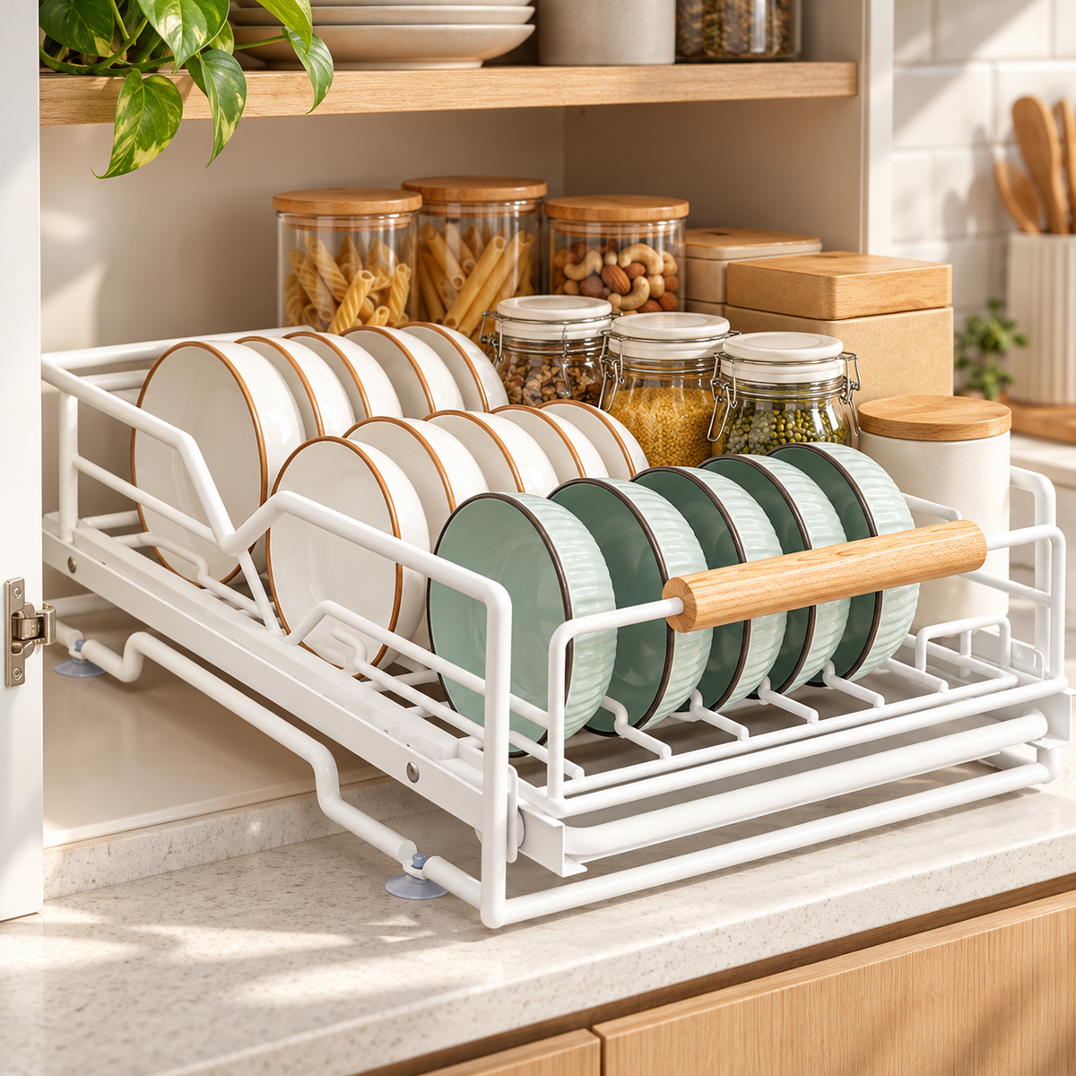 🍽️ Pull-Out Dish Rack | Steel Cabinet | Families Sliding Storage